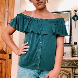 American Eagle Off the Shoulder Ruffle Tee